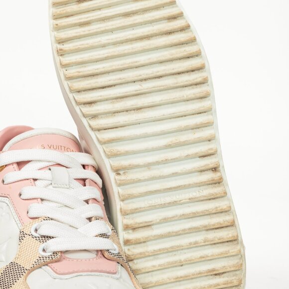 Louis Vuitton Time Out Rose Clair Pink Embossed-Calfskin & Damier Azur Sneakers - Picture 5 of 12